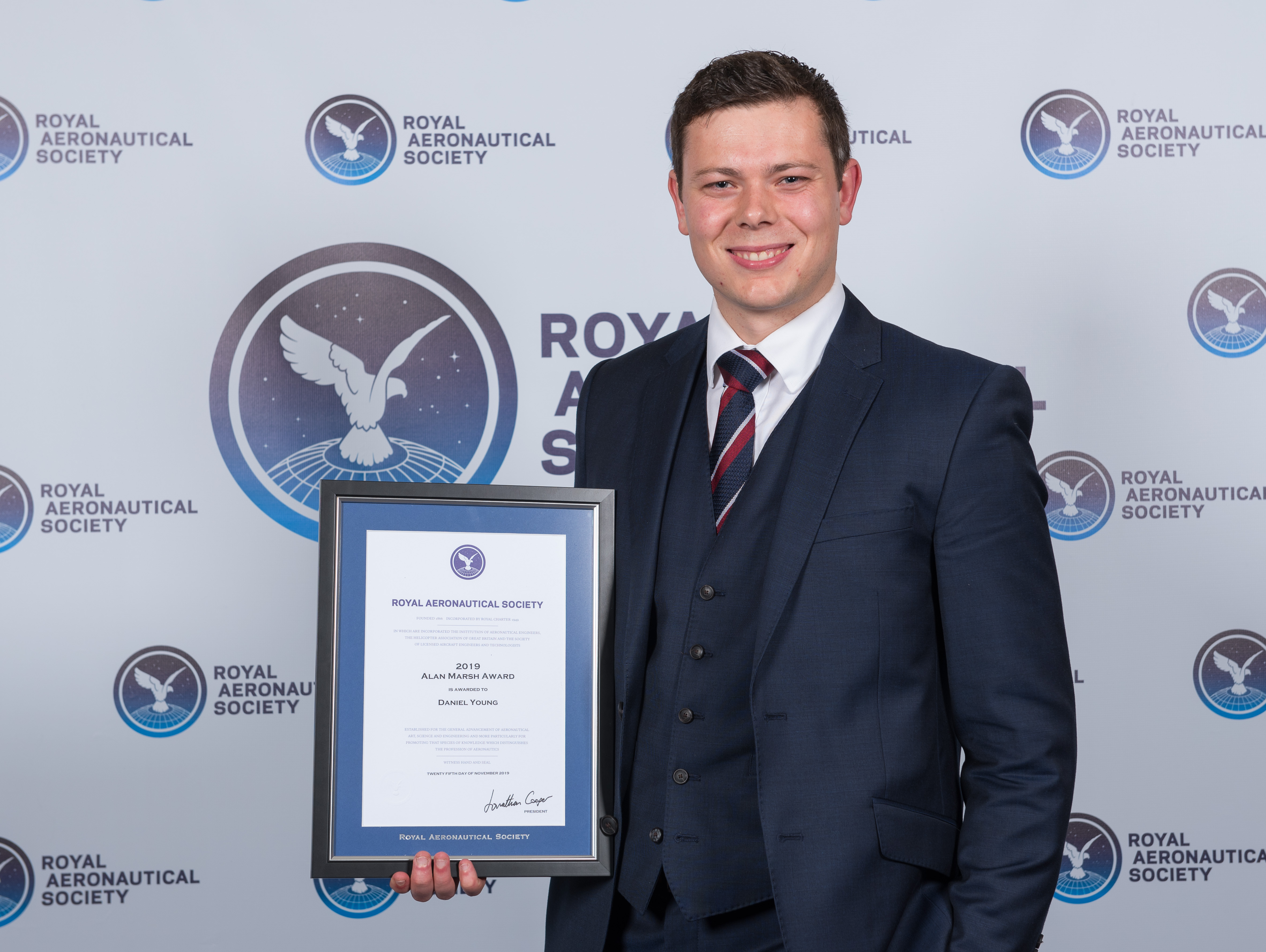 Daniel Young receives the Royal Aeronautical Society's Alan Marsh Award in 2019 for exceptional technical and leadership promise
