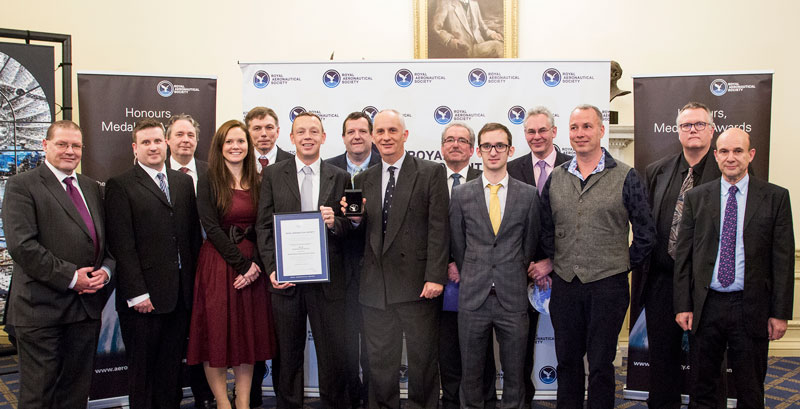 A team from Leonardo proudly displays its Silver Medal from the Royal Aeronautical Society
