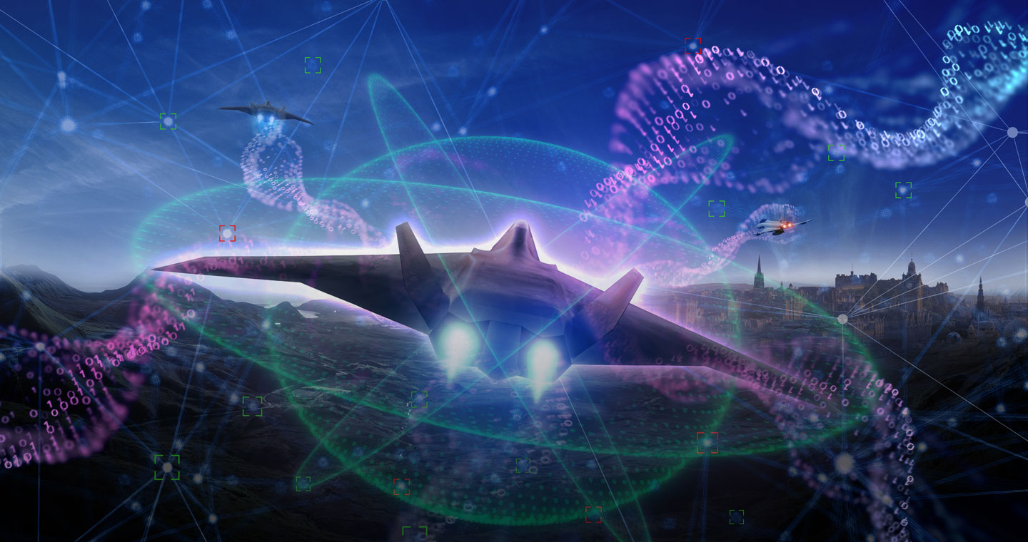 Artist's impression of Tempest flying over urban area at night