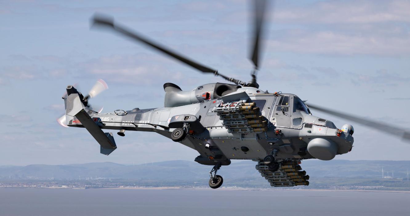 AW159 Wildcat equipped with Martlets during a trial