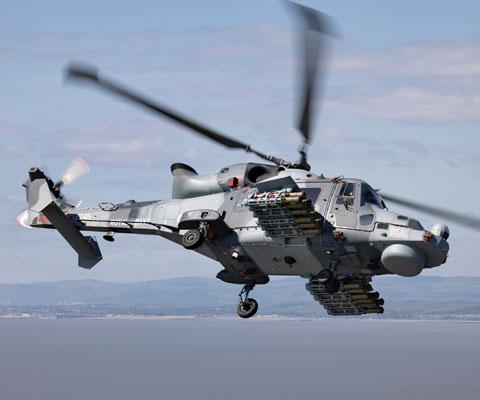 AW159 Wildcat with armed weapon wing attachments