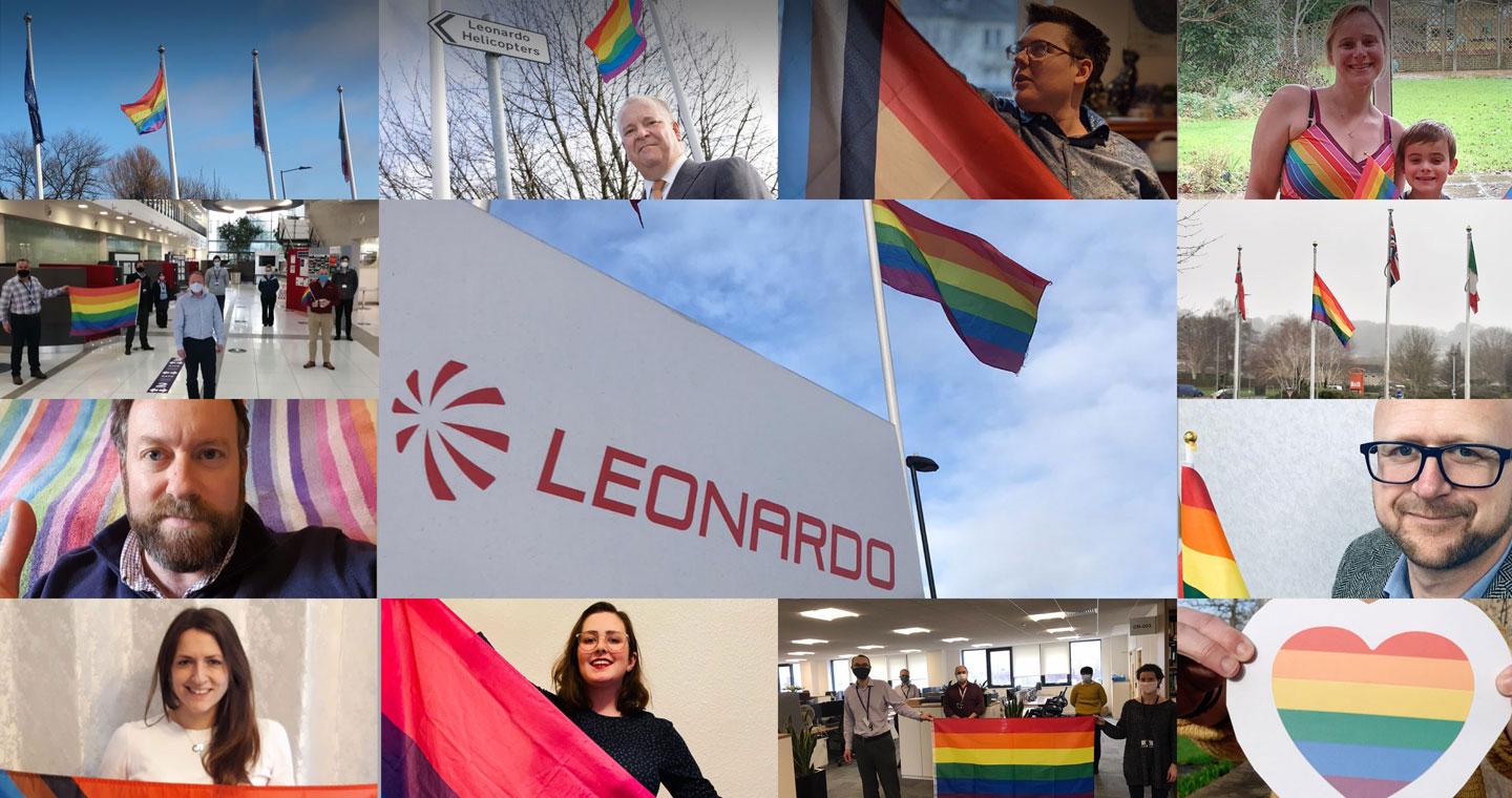 LGBT History Month flags being raised by Leonardo employees