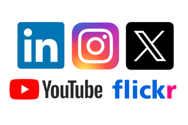 Montage of social media icons including X, Instagram, LinkedIn, YouTube and Flicker