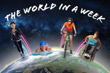 The World in a Week logo - people on bikes, running, swimming around the surface of the globe