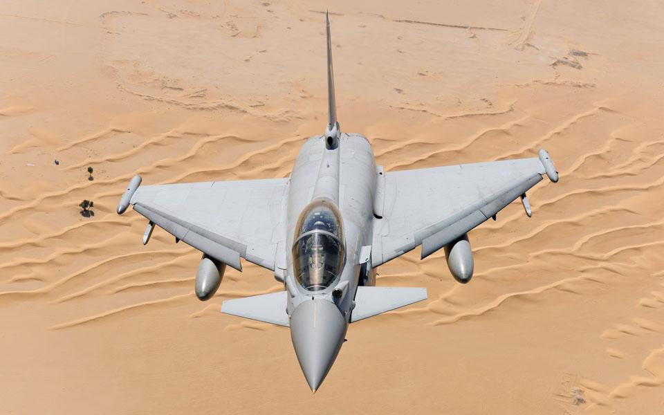Typhoon flying over a desert