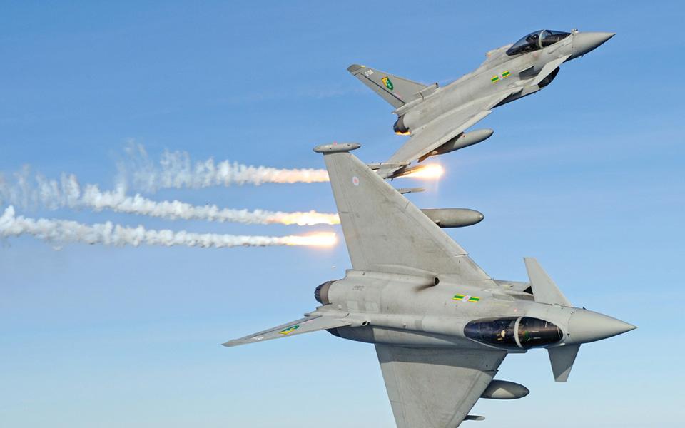Two Typhoons banking 