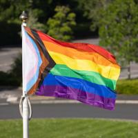 Progress Pride flag flying at a Leonardo site