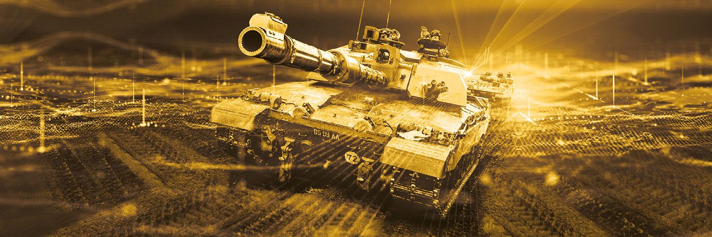 Enhanced photo of a tank in battle