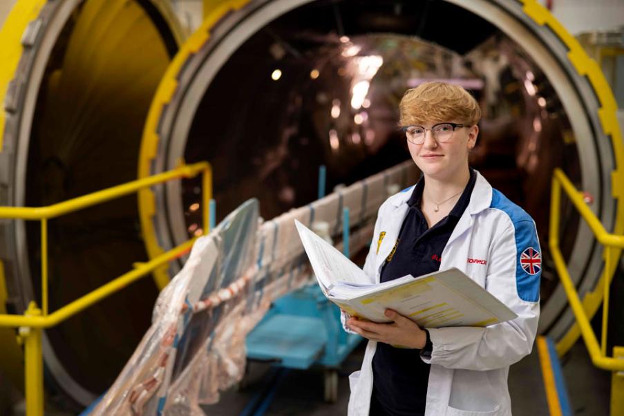 Young white female engineer in manufacturing plant
