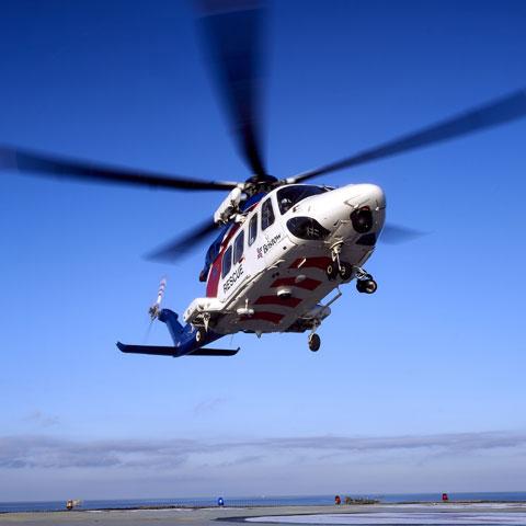A Bristow AW139 Search and Rescue helicopter taking off