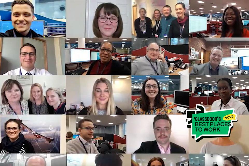 Screenshot of Life at Leonardo video showing multiple tiles of Leonardo colleagues in a collage