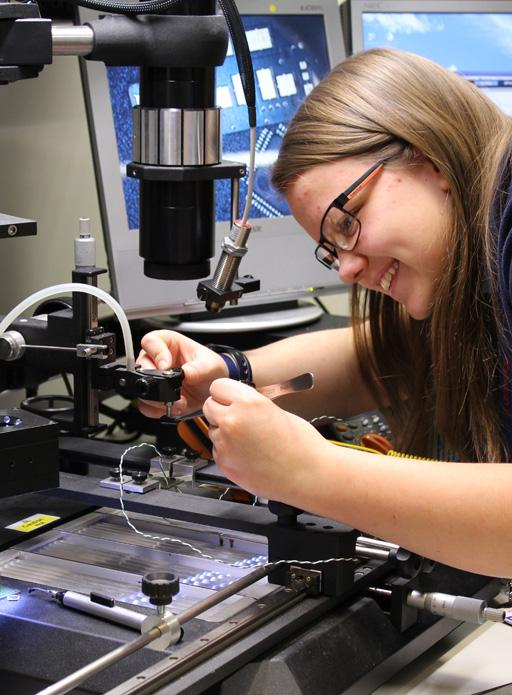 Female electronics apprentice working on Leonardo technology