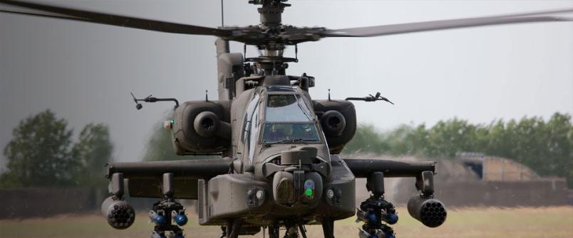 British Army Apache helicopter front on
