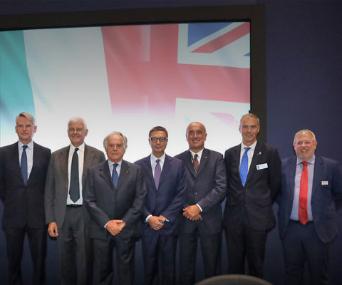 Representatives from UK and Italian tempest partners posing for a photo at DSEi 2019